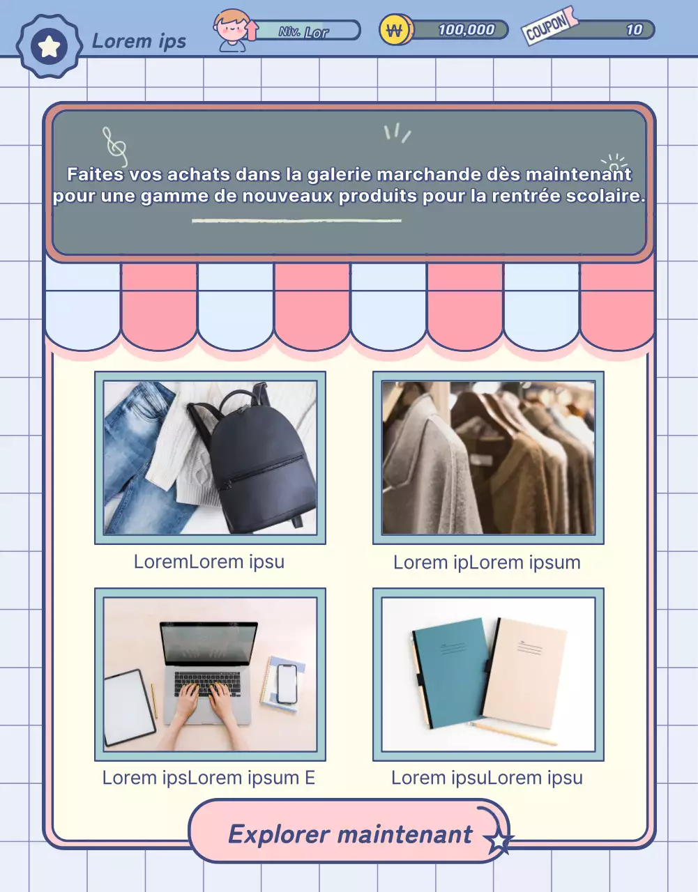 Articles de rentrée scolaire avec des éléments pastel de tableau noir et d'écran de jeu