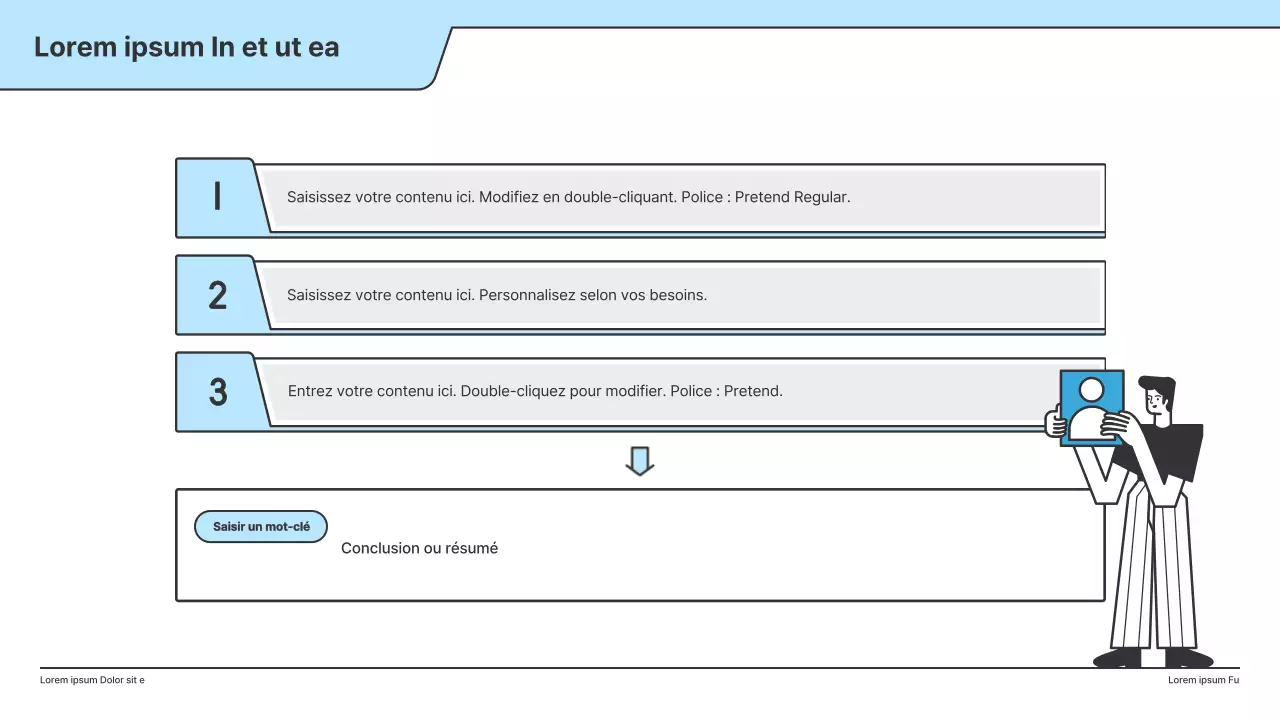 Une proposition politique avec une illustration claire en bleu clair et une forme de point d'indice.