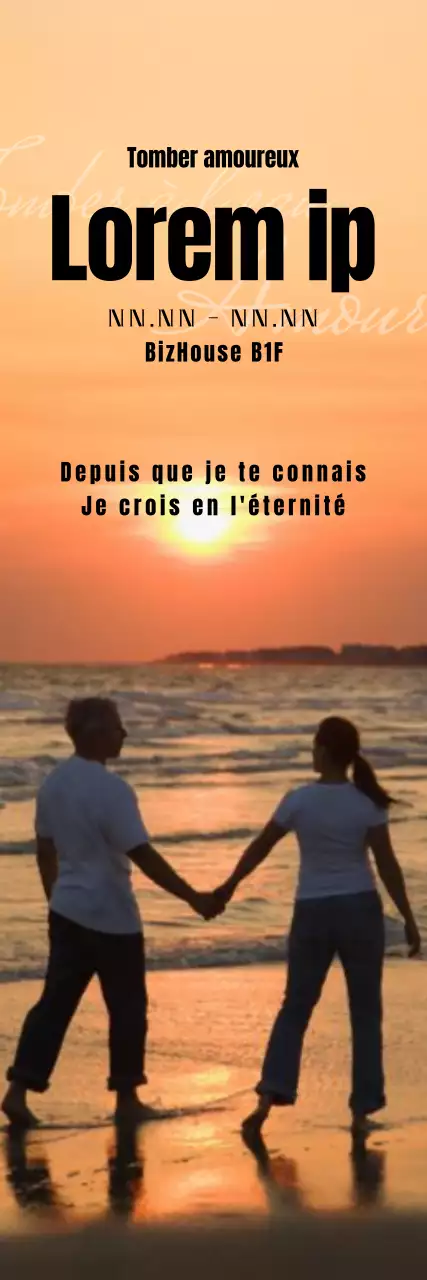 Bannière théâtrale avec un couple se tenant par la main sur fond de coucher de soleil