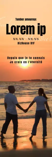 Bannière théâtrale avec un couple se tenant par la main sur fond de coucher de soleil