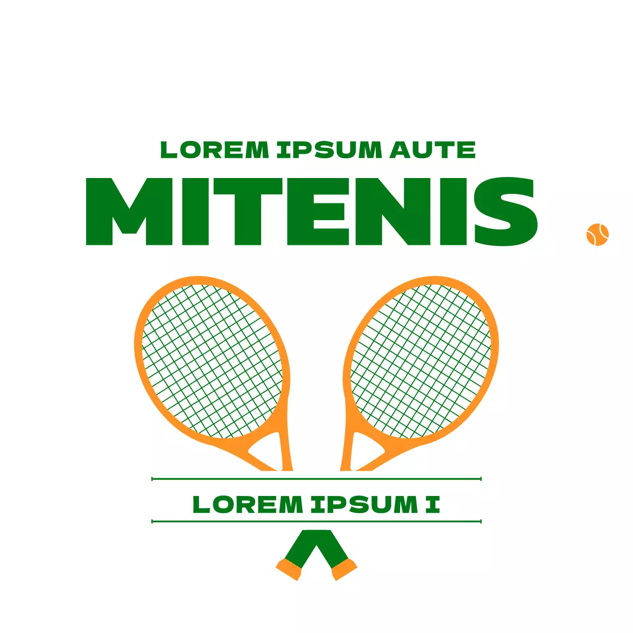Promoción de una escuela de tenis con una ilustración de parafernalia de tenis en verde y naranja.