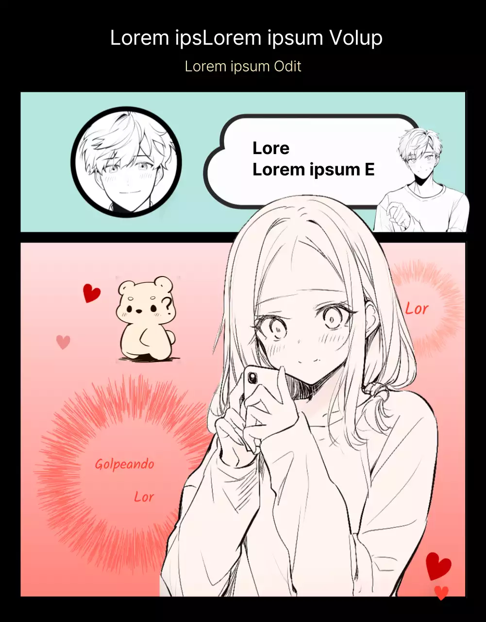 Webtoon de excitación masculina y femenina sobre fondo negro