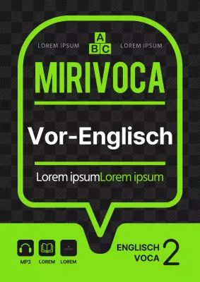 Englischsprachiges Schulbuch mit schwarzem und lindgrünem Sprechblasenkonzept