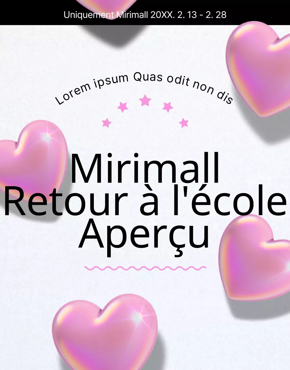 Événement de rentrée scolaire avec des cœurs 3D noirs et roses