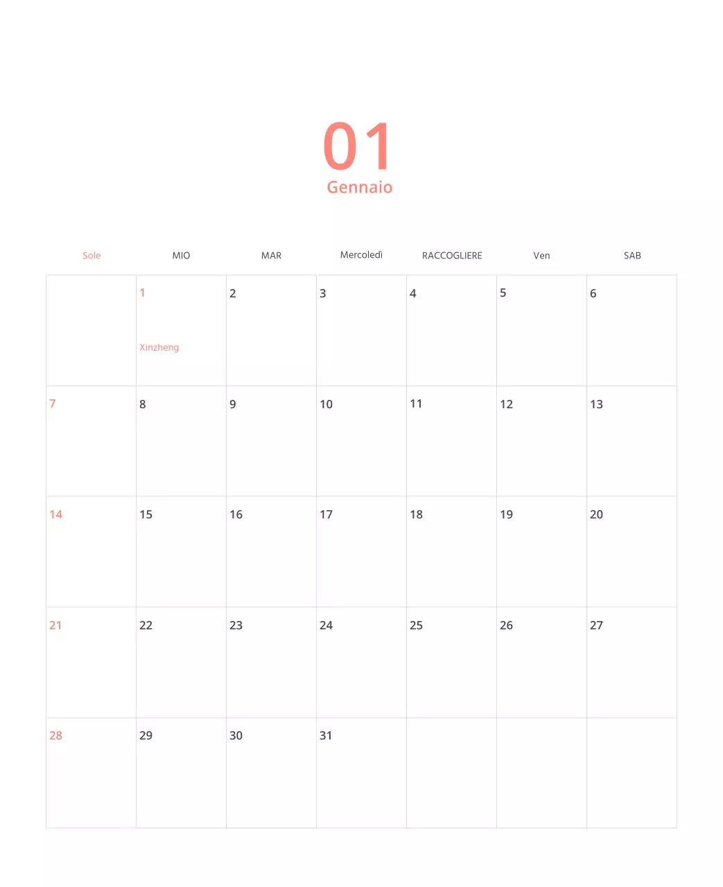 Calendario illustrato multicolore