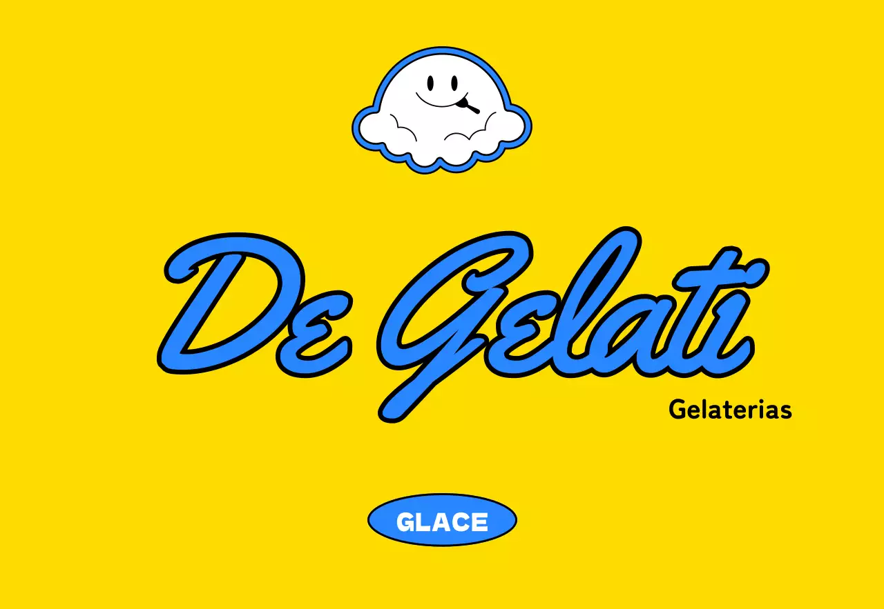 Promotion d'un mignon concept de magasin de gelato avec une illustration de personnage de crème glacée jaune et bleu