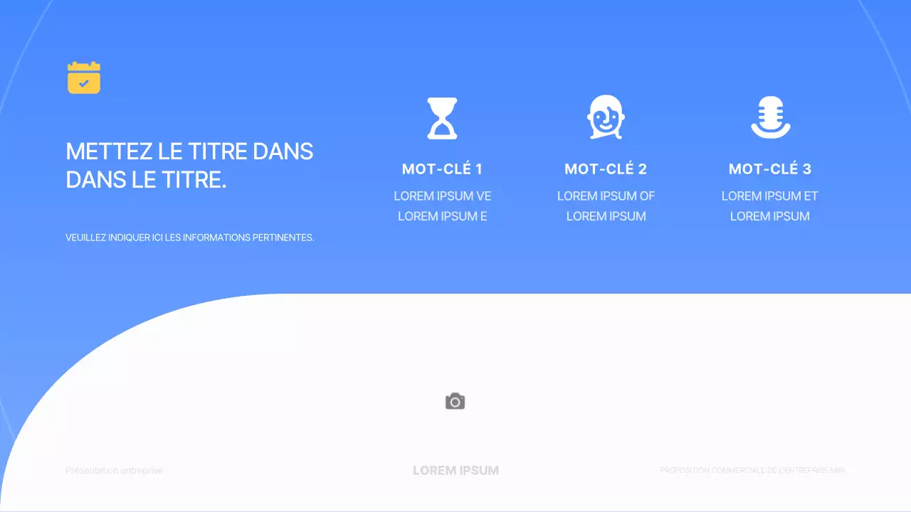 Une présentation commerciale simple en bleu et jaune