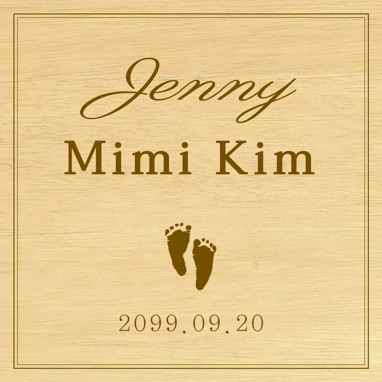 Een eenvoudige houten plaquette met tekst en illustraties om de eerste verjaardag van je baby te vieren.