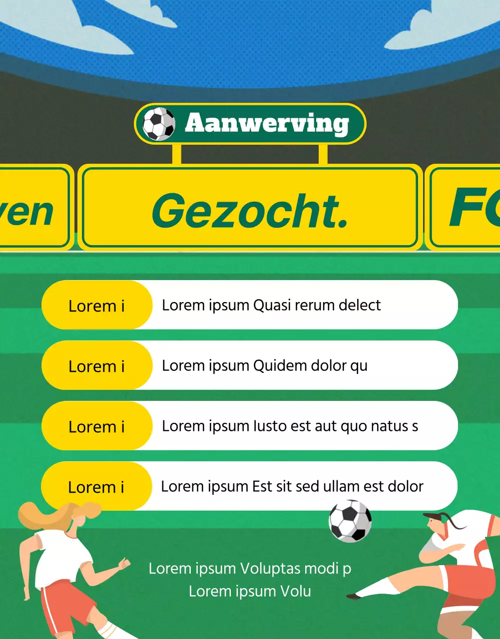 Rekrutering voor het groen-gele vrouwenvoetbalteam