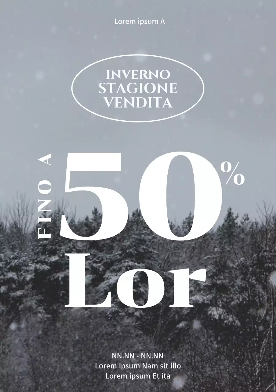 Poster di vendita invernale con un grande sconto su uno sfondo di alberi innevati