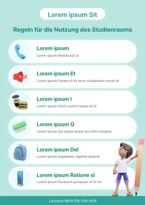 Ein einfaches, mintfarbenes Arbeitszimmer mit Nutzungsregeln