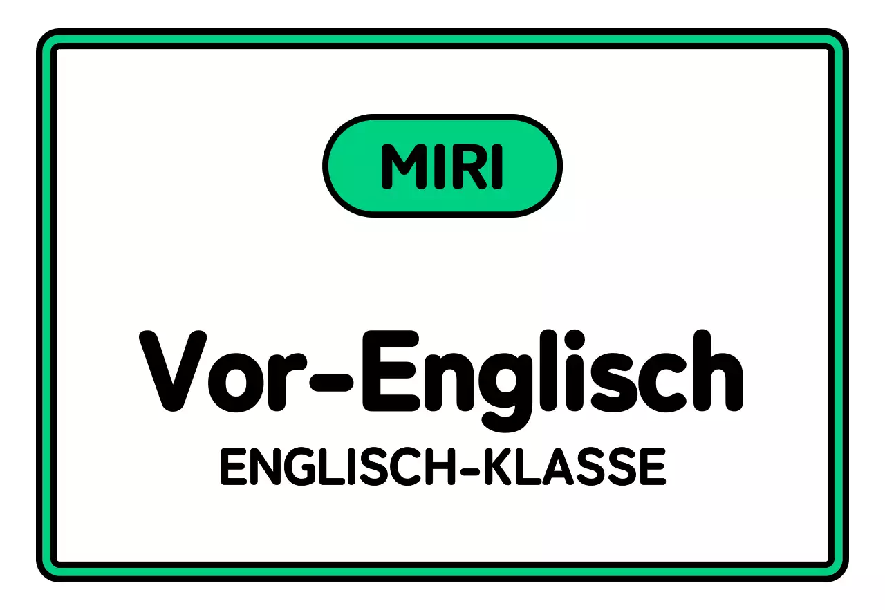 Ein einfaches Schulschild mit schwarzem, weißem, grünem und violettem vor-englischem Text und eingerahmten Illustrationen.