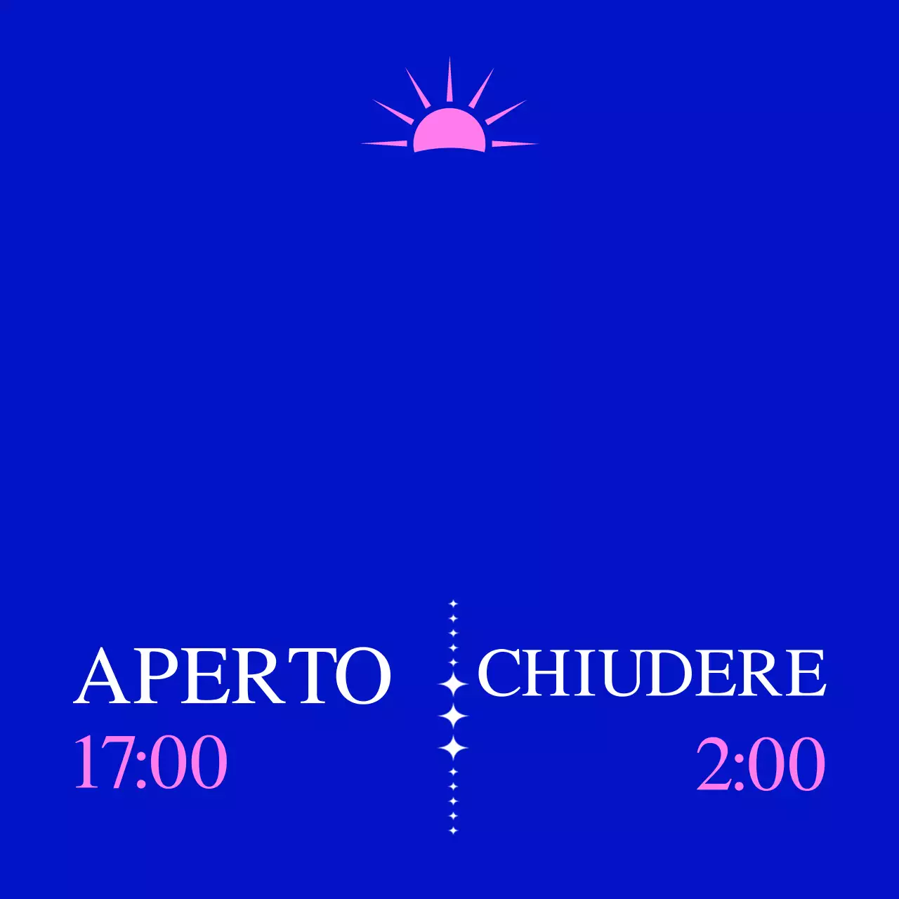 Promuovere un cocktail bar con l'illustrazione di un sole blu e rosa