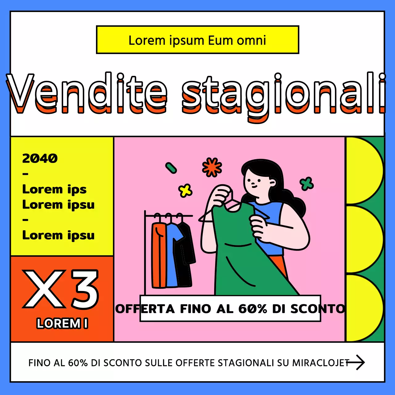 Un tocco di blu e arcobaleno nella vostra inserzione di vendita di abbigliamento fuori stagione