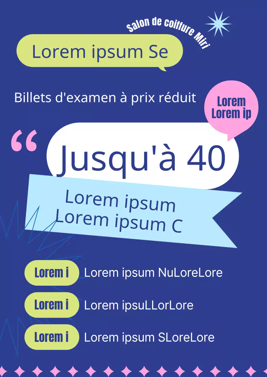 Offre de réduction SATs pour un magasin de produits de beauté avec une mise en page en caractères gras et des formes colorées pour souligner le message.