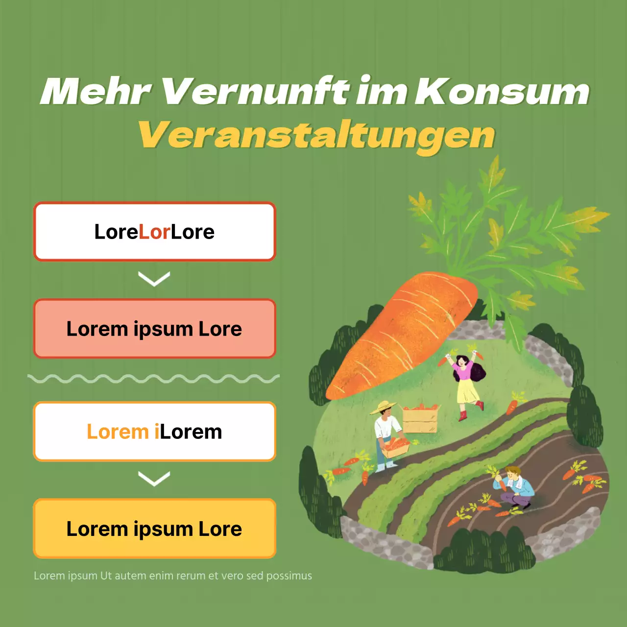 Eine Werbung für einen Bauernmarkt mit einer lindgrünen Illustration von Gemüse.