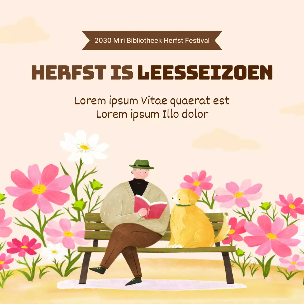 Een beige, met aquarel geïllustreerd leesfeest