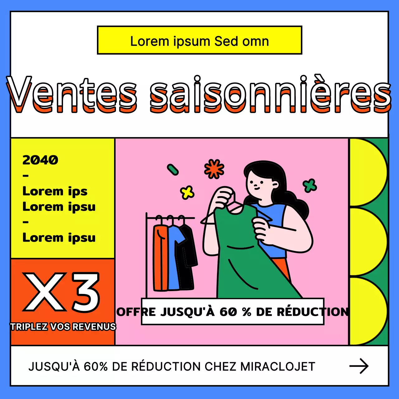 Une touche de bleu et d'arc-en-ciel dans votre annonce de vente de vêtements hors saison