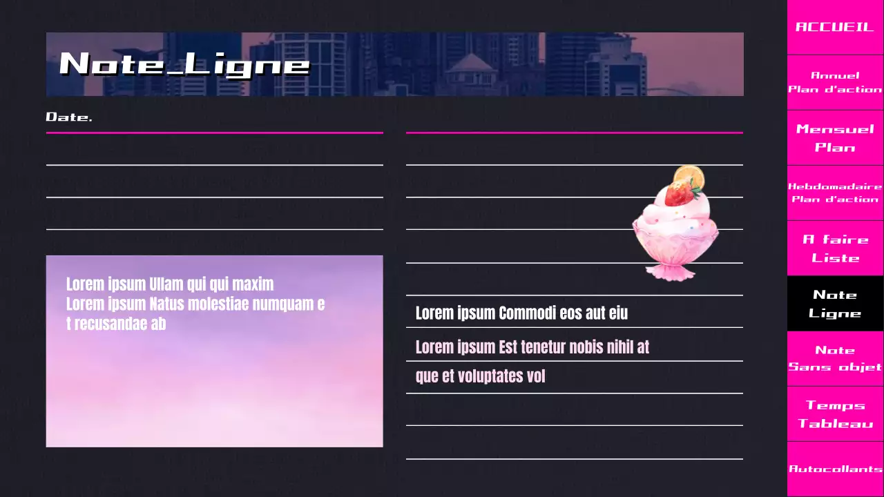 Planificateur d'animation CityPop dégradé noir et rose