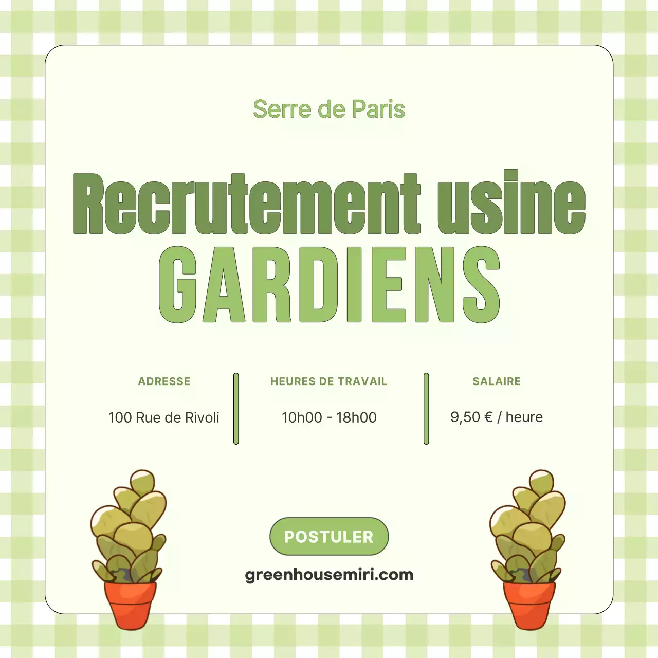 Flyer de recrutement de personnel pour le jardin vert citron frais et mignon V1