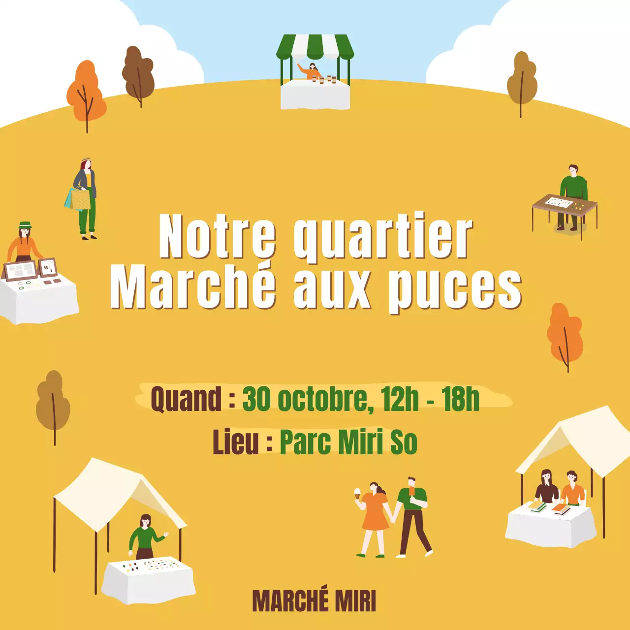 Promouvoir un marché aux puces d'automne moderne dans les tons bruns et jaunes