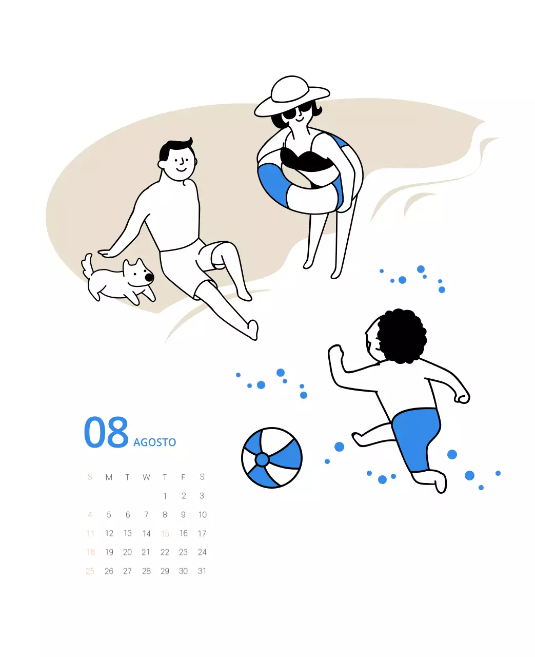 Calendario ilustrado multicolor