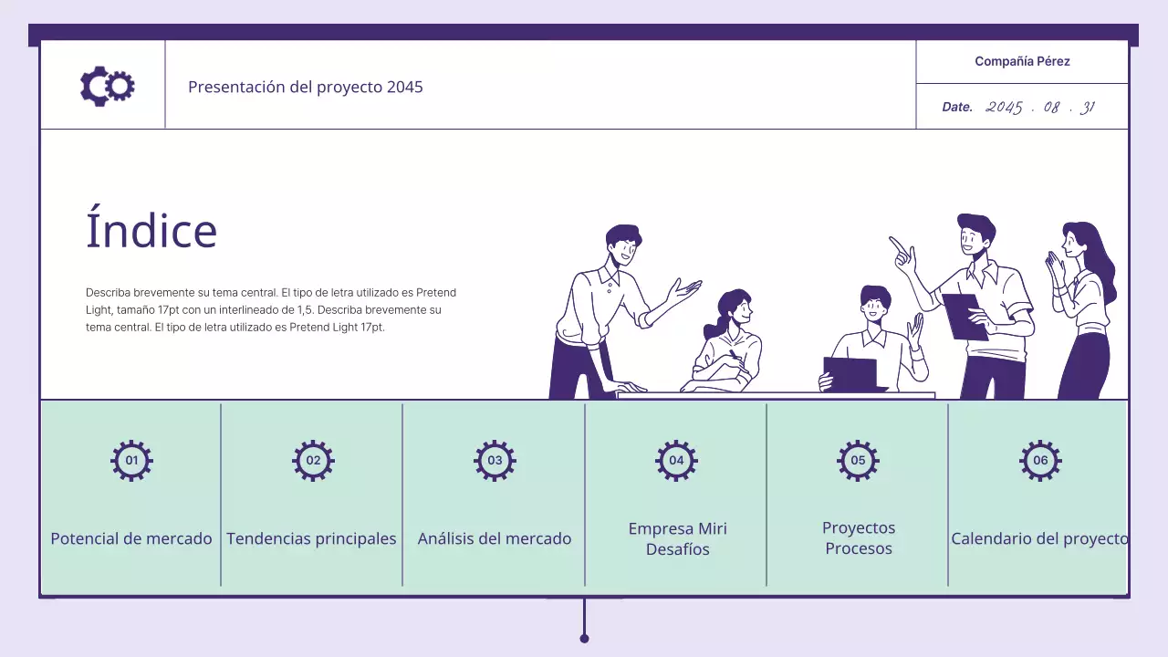 Una propuesta con elementos dentados de color púrpura y menta