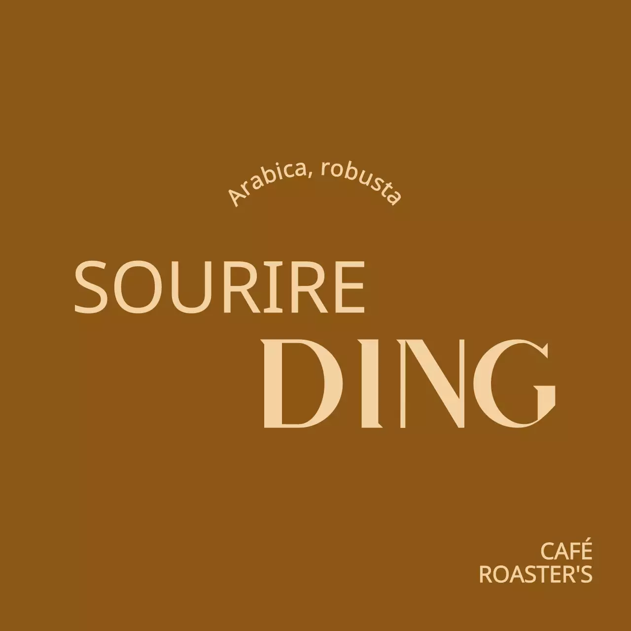 Promotion d'un concept de café simple et haut de gamme avec un texte noir et beige.