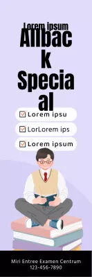 Schoolpromotie met een illustratie van een studerende student op een mauve achtergrond