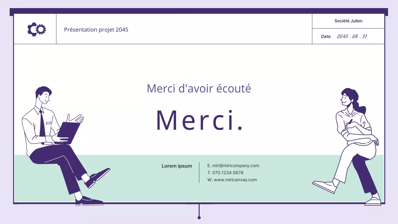 Une proposition avec des éléments de rouage de couleur violette et menthe