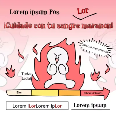 Promoción para el lanzamiento de Maratteokbokki, un concepto de dibujos animados de llama picante con un degradado rojo.
