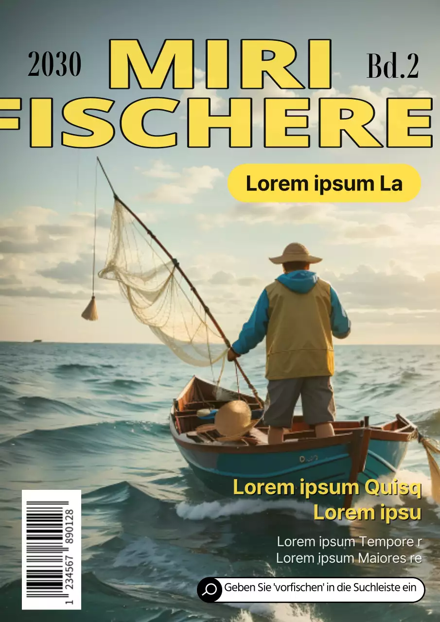 Modernes monatliches Angelmagazin in Gelb und Hellblau