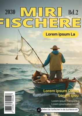 Modernes monatliches Angelmagazin in Gelb und Hellblau