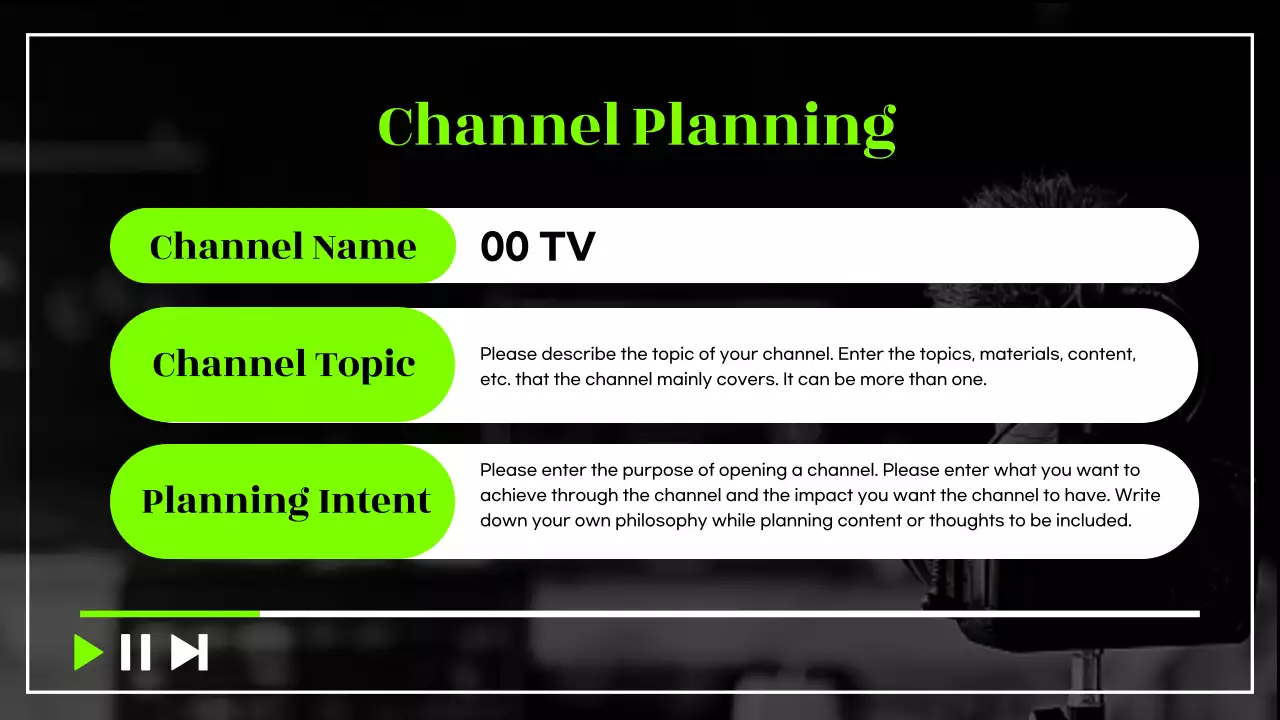 Black & Neon trendy Channel Content Plan proposal
