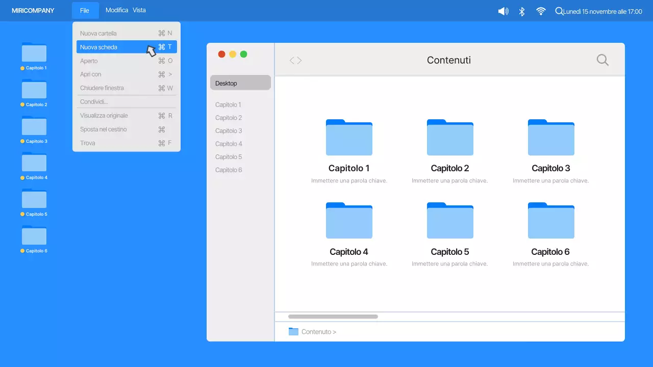 Semplice interfaccia utente del desktop del computer in blu e arancione Profilo aziendale