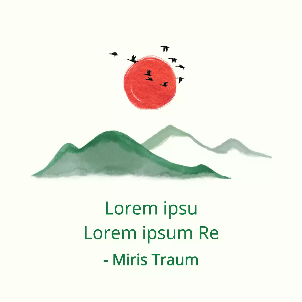 Mittwinterlicher Gruß mit grünen Bergen und roter Sonne