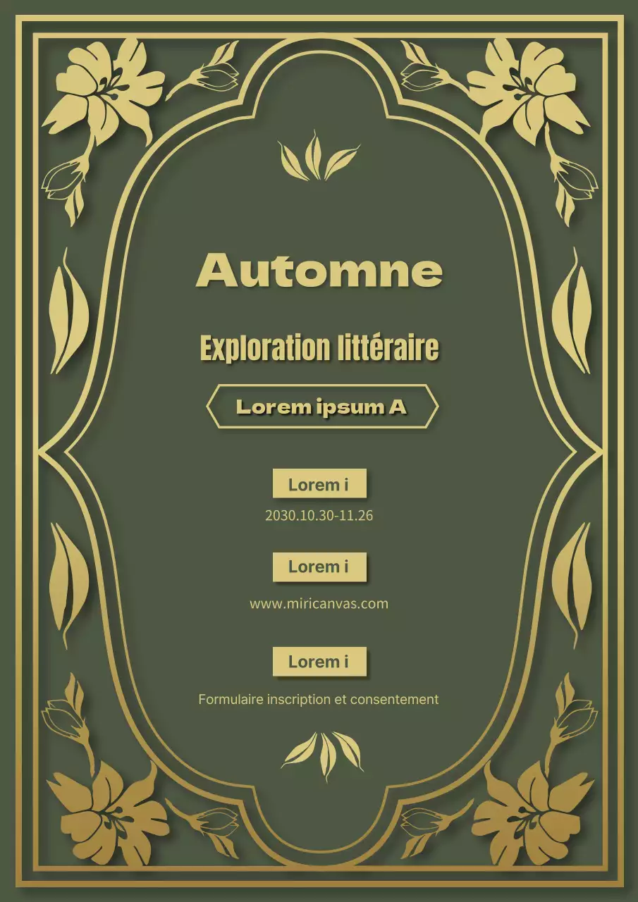 Foire d'automne vintage avec fleurs et feuillages olive et or