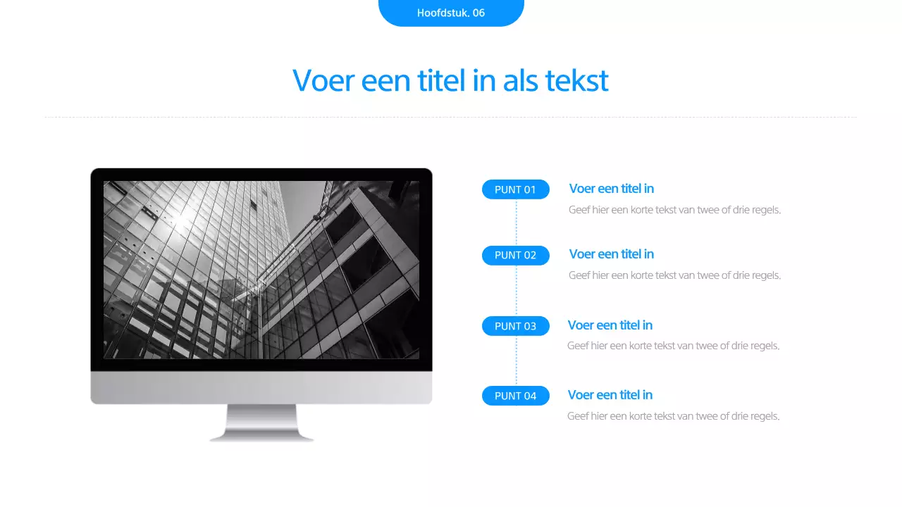 Een eenvoudige zakelijke presentatie in wit en blauw