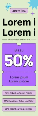 Ein Dermatologie-Rabatt für SAT-Testteilnehmer, mit einem betonten Schriftlayout und pastellfarbenen Grafiken und Gutscheinbildern.