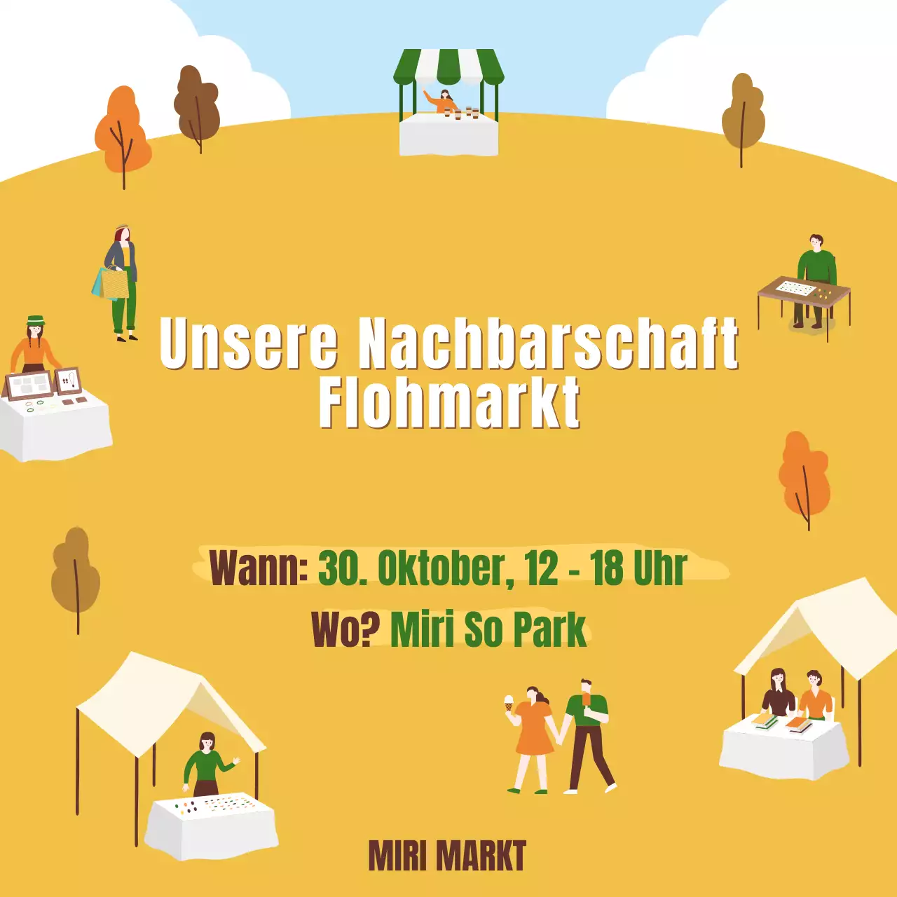Werbung für einen modernen Herbstflohmarkt in Braun- und Gelbtönen
