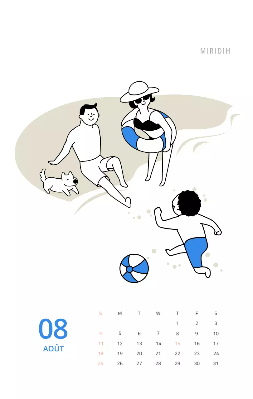 Calendrier de bureau illustré vert sur le thème de la famille