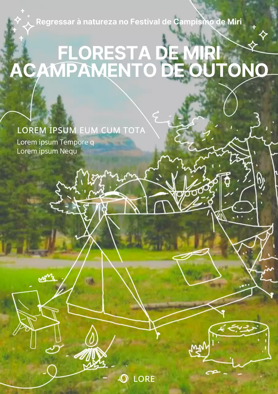 Acampamento com desenho de linhas verde-limão