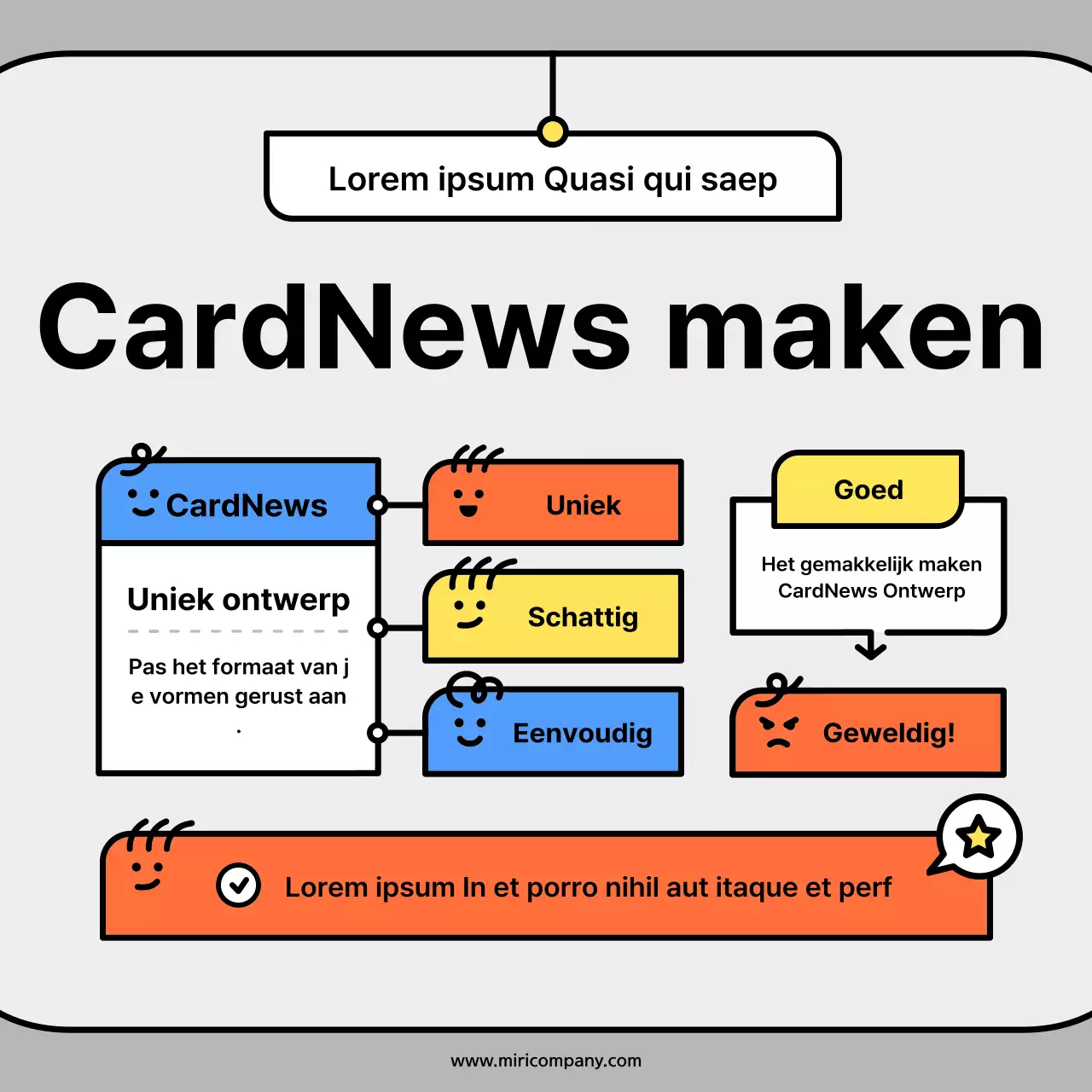 Schattige karaktervormpjes in oranje en blauwe conceptkaartenNews Kit