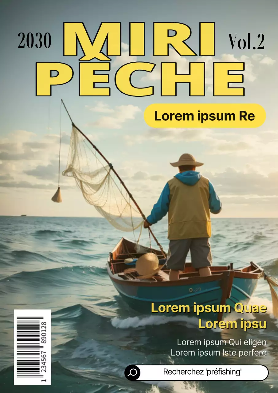 Magazine mensuel moderne de pêche en jaune et bleu clair
