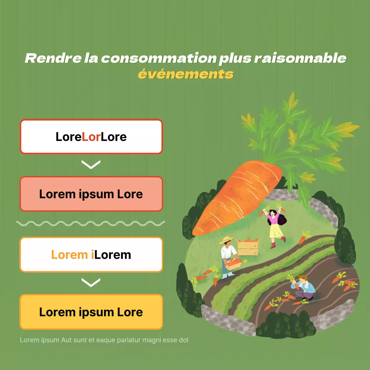 Promotion d'un marché de producteurs avec une illustration de légumes vert lime.