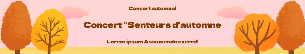 Bannières de concert sur fond de ciel rose et feuilles d'automne alignées