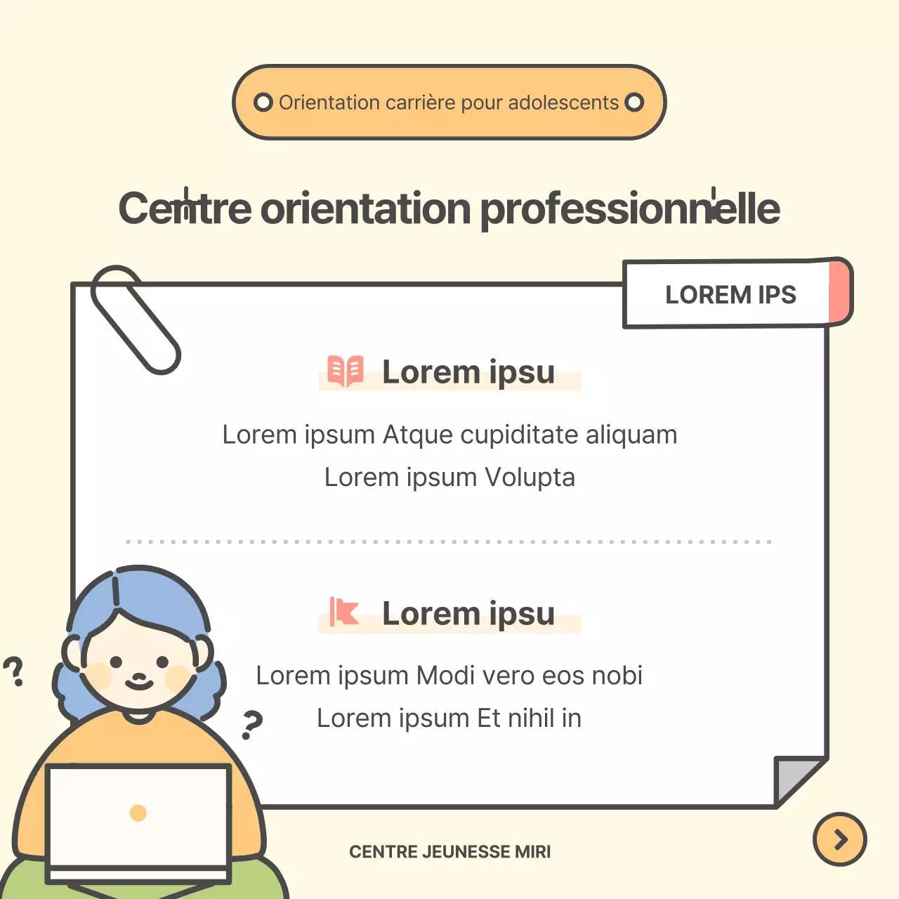 Promouvoir un joli centre d'orientation professionnelle jaune et chartreuse