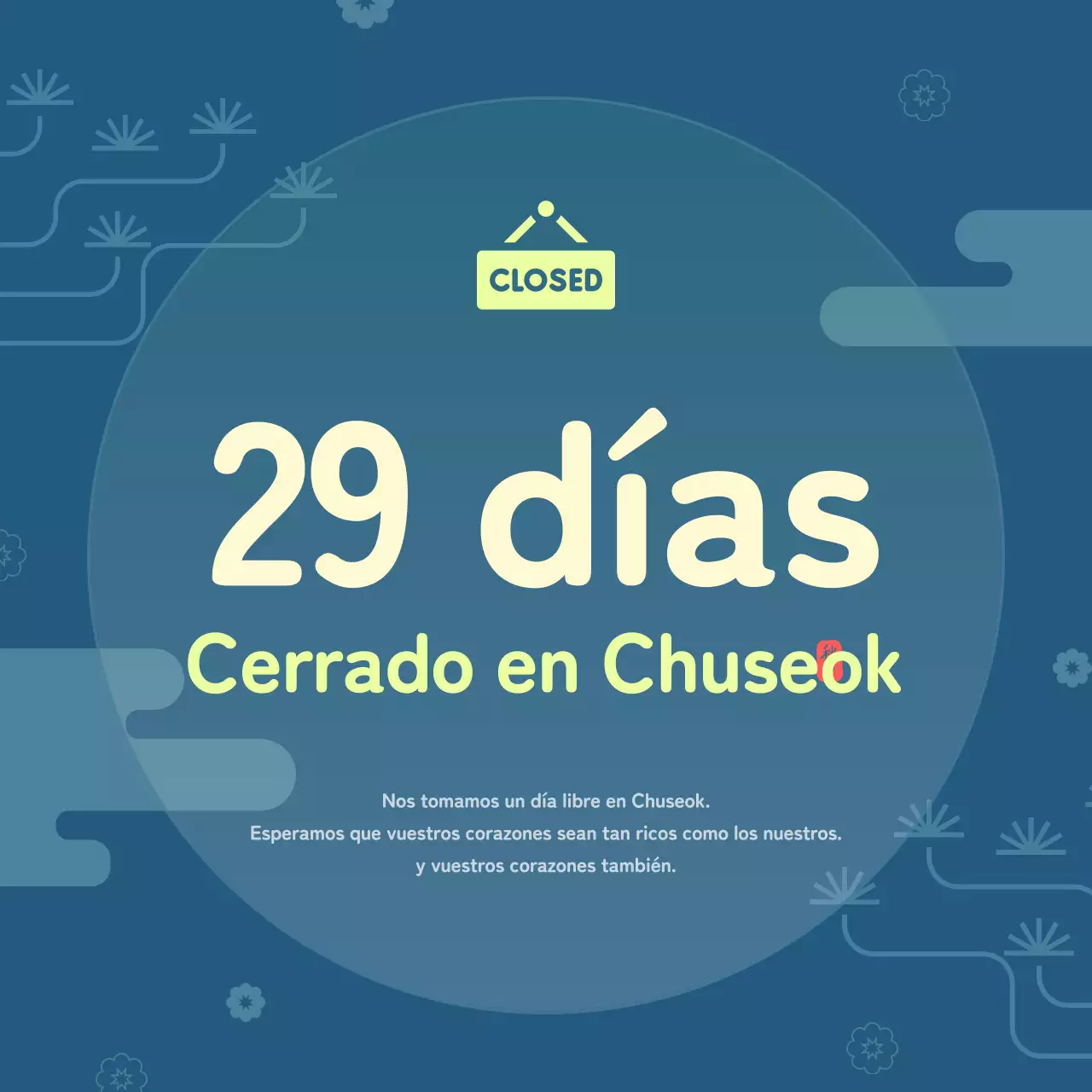 Anuncio de Chuseok con motivo tradicional y detalles en chartreuse