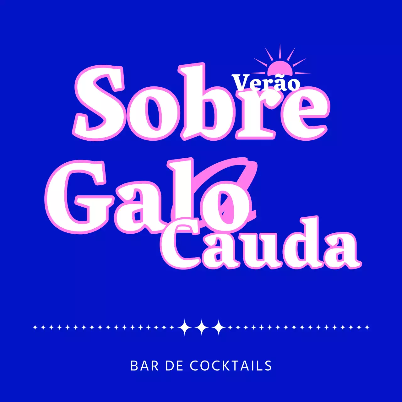 Promover um bar de cocktails com uma ilustração de um sol azul e cor-de-rosa