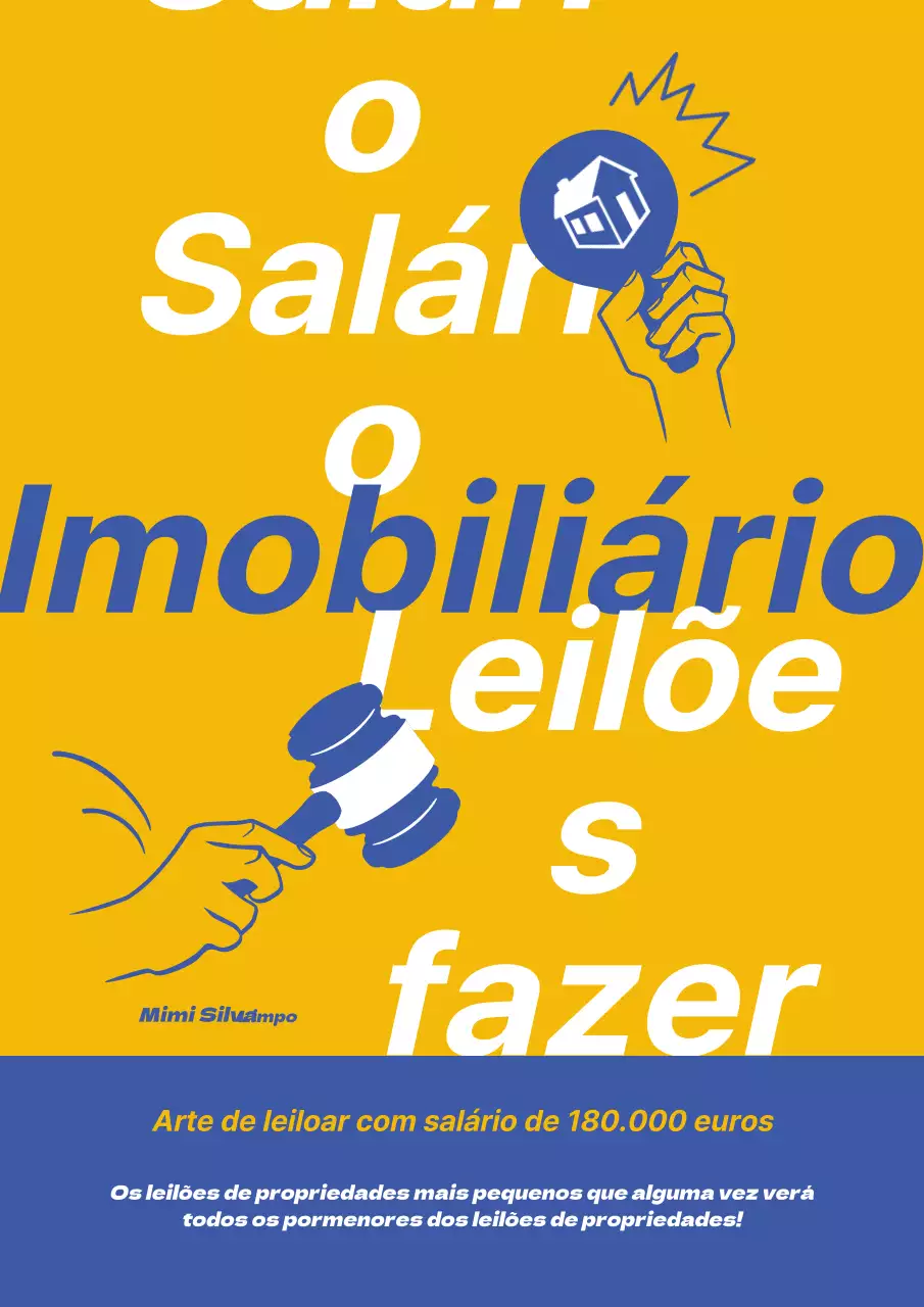 Capa simples de livro de leilão de bens imobiliários em amarelo e azul